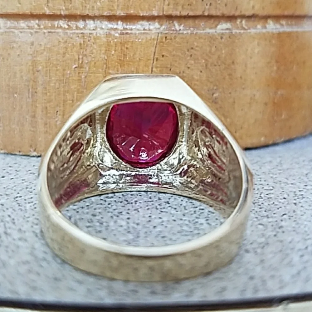 15mm 14k Yellow Gold Men's nugget Religious Ruby Guadalupe Ring